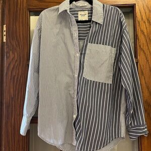 Abercrombie & Fitch Men's Dual Stripe Shirt - Navy and White